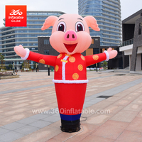 Advertising Inflatable animal pig shape welcome air dancer with Led light Cheap inflatable cartoon pig sky dancer for sale