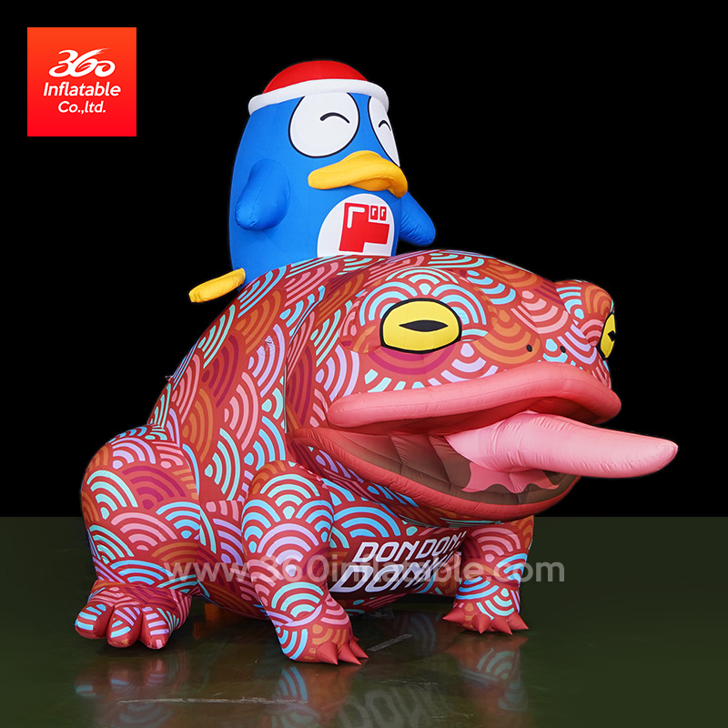 Custom Frog Adverting Inflatable Penguin Riding Frog Mascot Huge Inflatables Statue