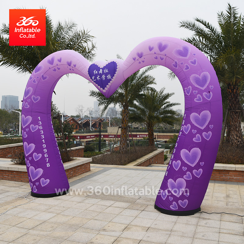 Romantic Heart Shape Purple Colour Wedding Inflatable Arch Custom