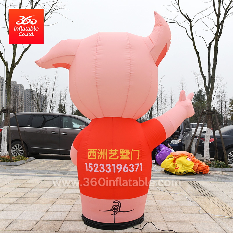 Custom LED lighting cartoon pig air dancer Advertising inflatable Free printing logo lamp post Outdoor welcomes lamp 
